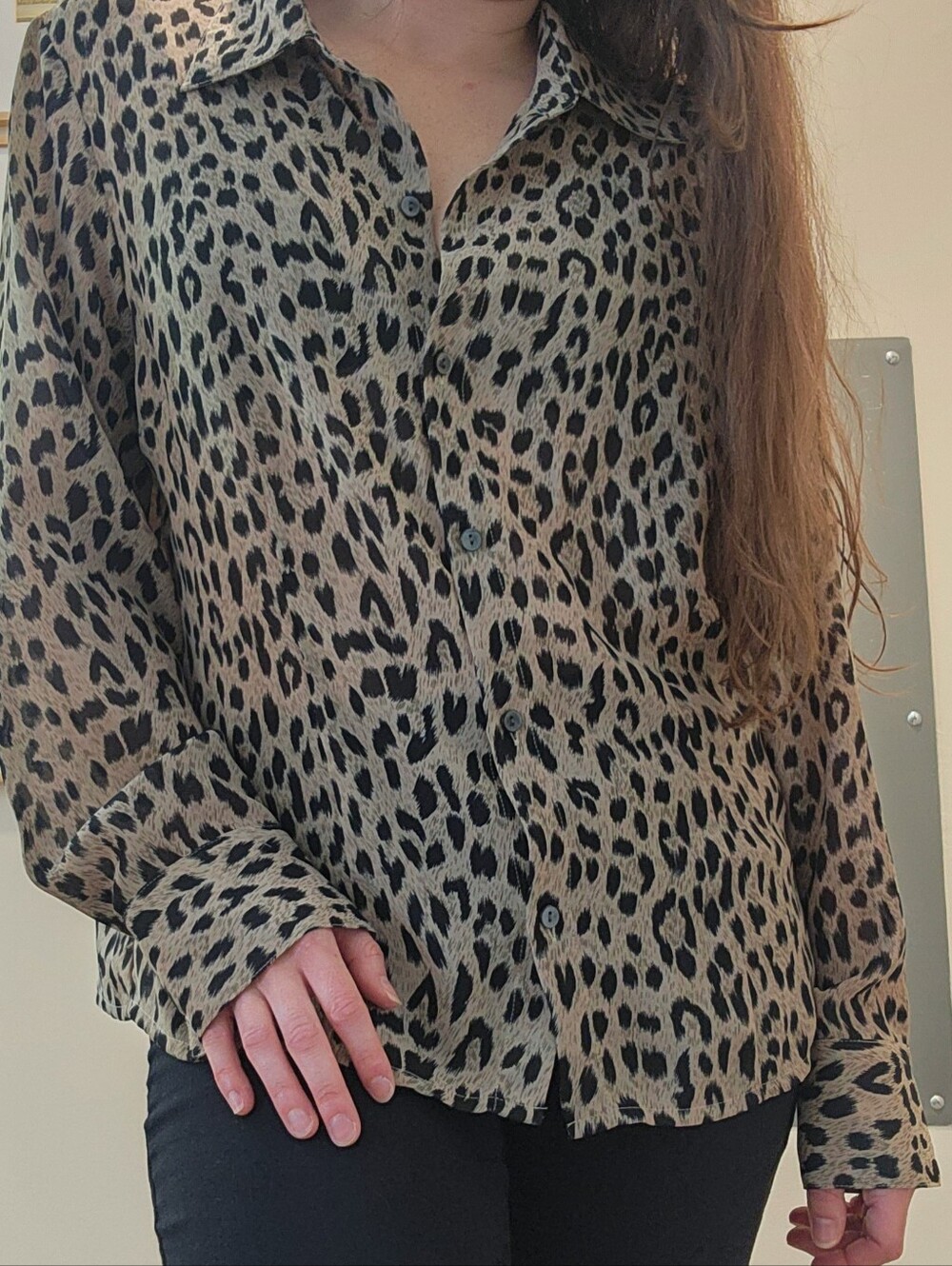 Leopard Print Sheer Button-Up Oversized Top